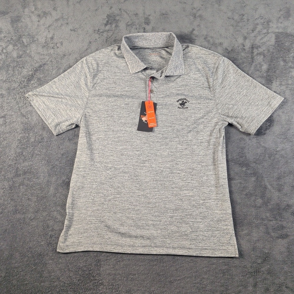 NWT Beverly Hills Polo Club Grey Modern Fit Men's Size Small Polo Short Sleeve